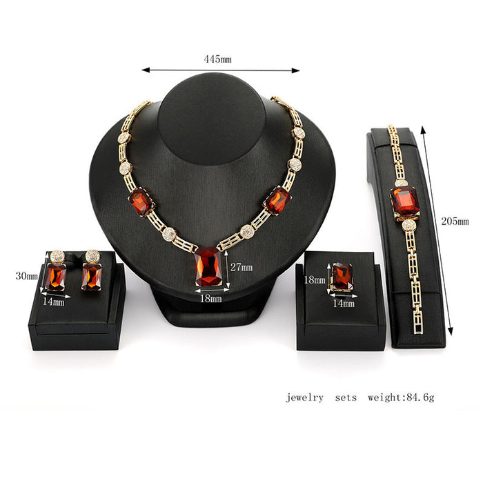 Four-piece Set Of Gemstone Necklace Earrings Jewelry