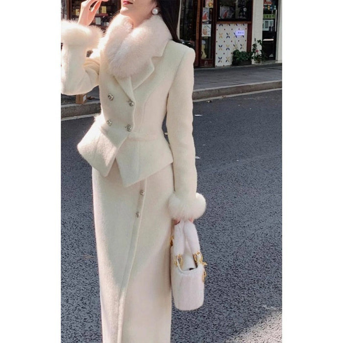 Socialite Style White Fur Coat Skirt Small Dress