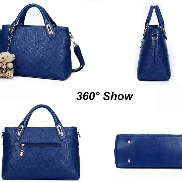 Women Top Handle Satchel Hobo PU Leather Handbag Set Large Tote Purse  Shoulder Bag  Card Holder