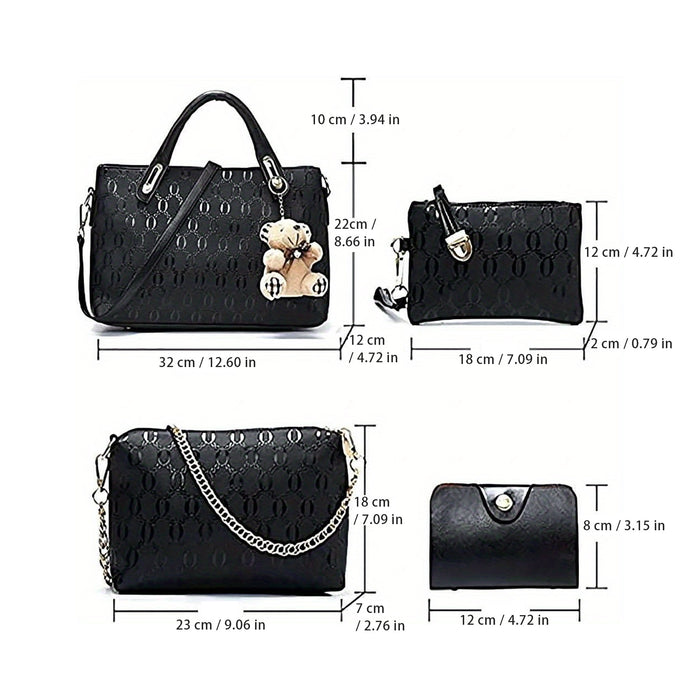 Women Top Handle Satchel Hobo PU Leather Handbag Set Large Tote Purse  Shoulder Bag  Card Holder