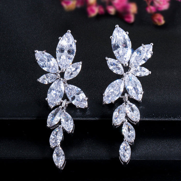 Zircon Leaf Earrings with Diamonds