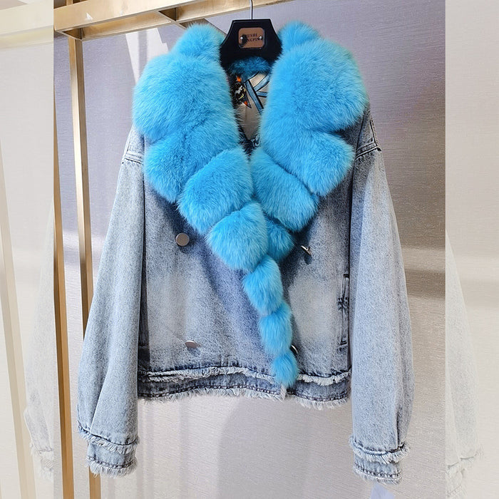 Knottery Fur Coat Suit Collar Cowboy Women's Short Style