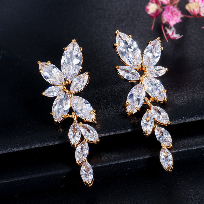 Zircon Leaf Earrings with Diamonds