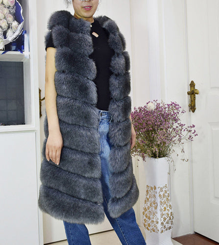 Women's Long Korean Style Trendy Fox Fur Coat