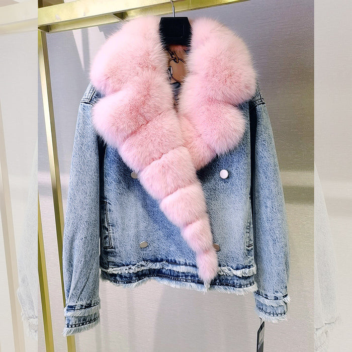 Knottery Fur Coat Suit Collar Cowboy Women's Short Style