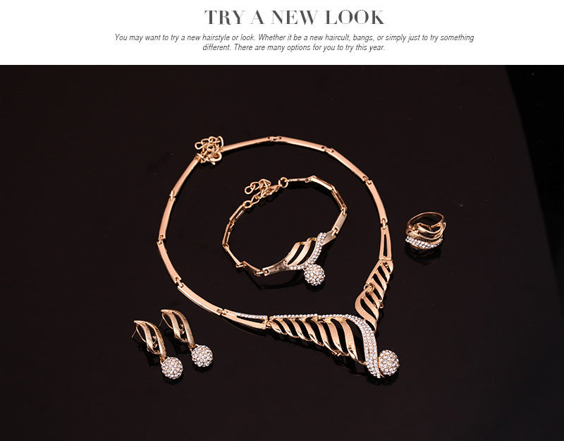 Four-piece Jewelry Set Fashion Alloy Necklace Earrings Bracelet
