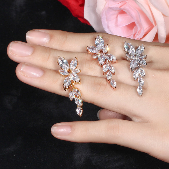 Zircon Leaf Earrings with Diamonds