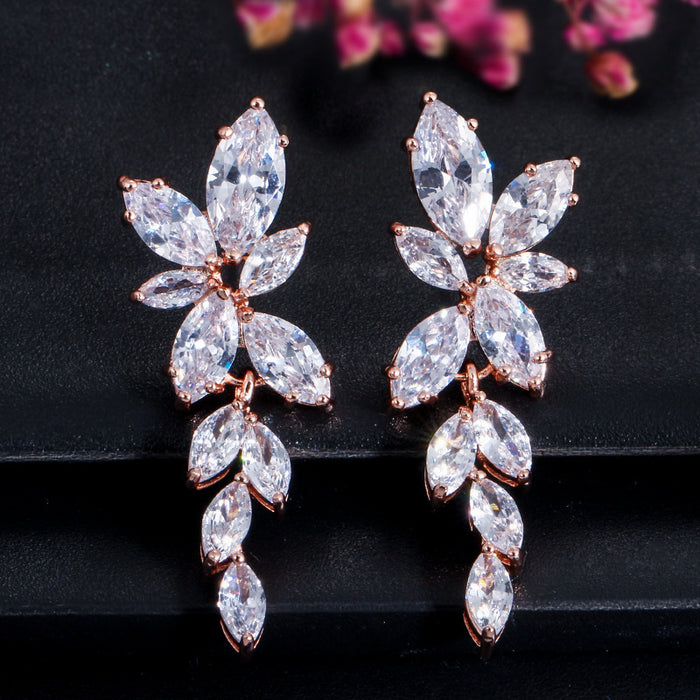 Zircon Leaf Earrings with Diamonds