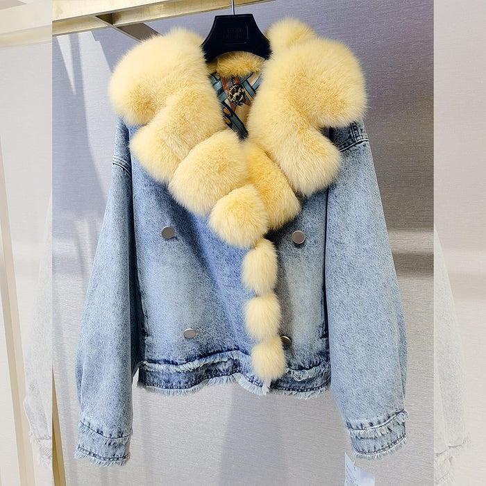 Knottery Fur Coat Suit Collar Cowboy Women's Short Style