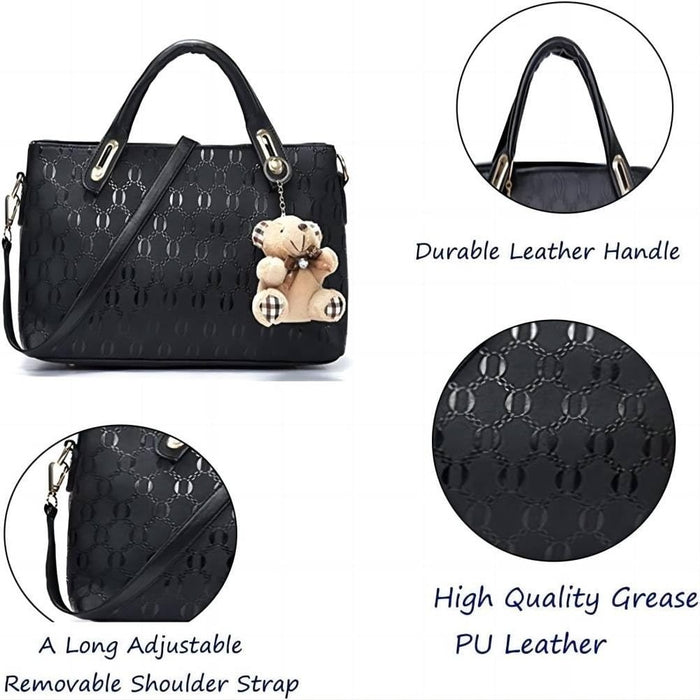 Women Top Handle Satchel Hobo PU Leather Handbag Set Large Tote Purse  Shoulder Bag  Card Holder