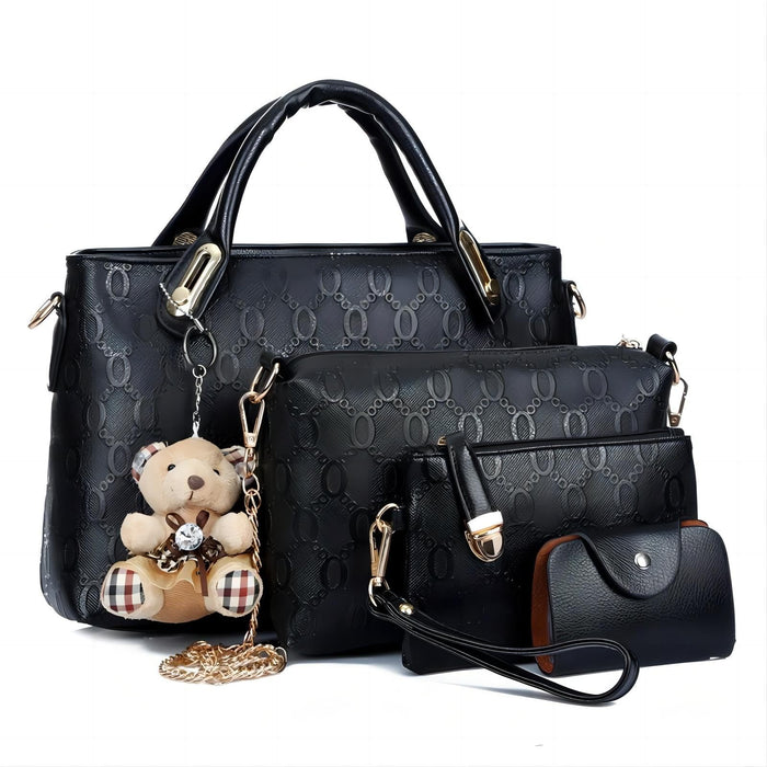 Women Top Handle Satchel Hobo PU Leather Handbag Set Large Tote Purse  Shoulder Bag  Card Holder