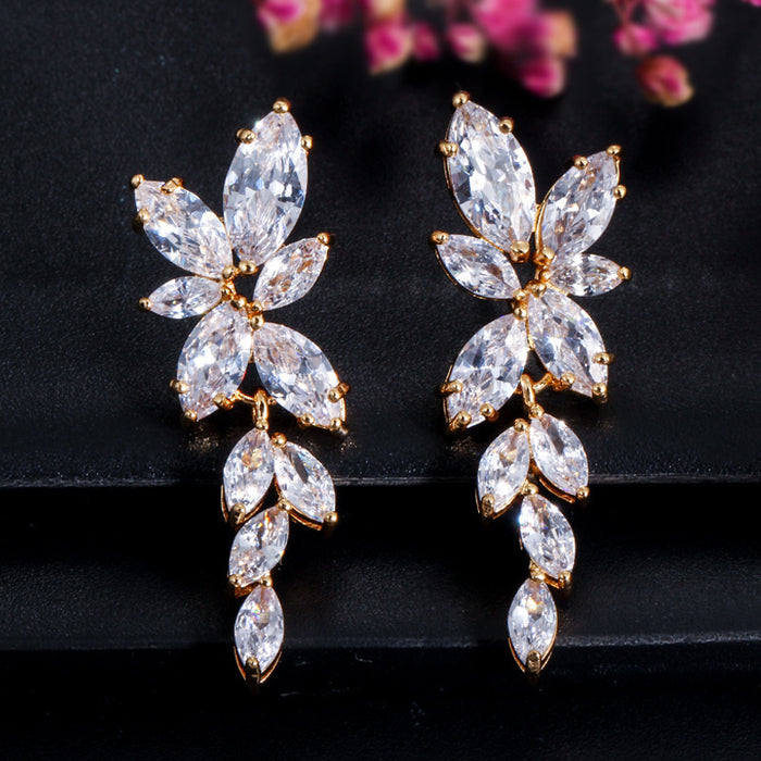 Zircon Leaf Earrings with Diamonds
