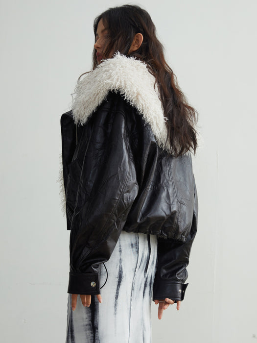 Retro Luxury Detachable Large Fur Collar Leather Jacket