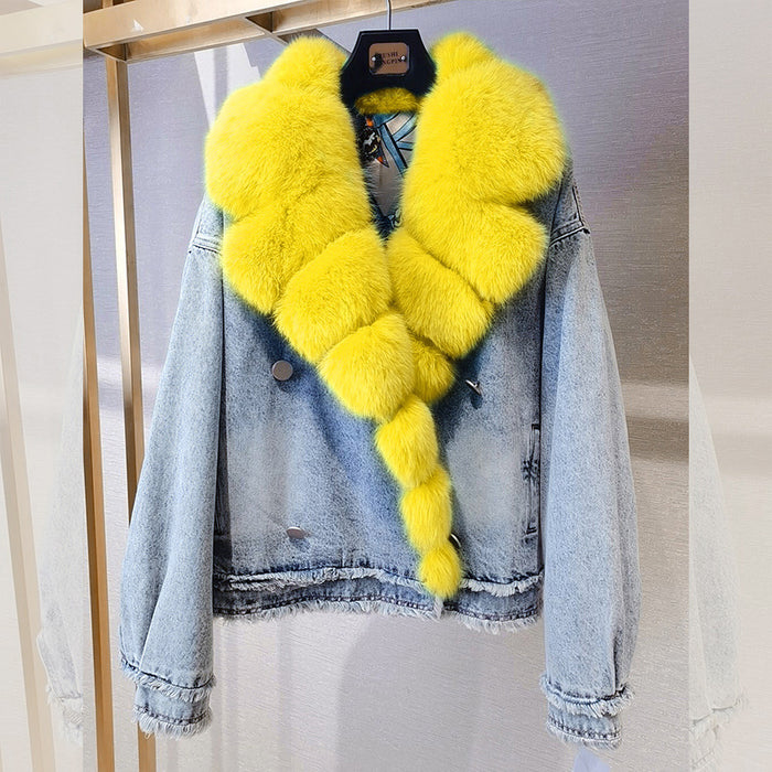 Knottery Fur Coat Suit Collar Cowboy Women's Short Style