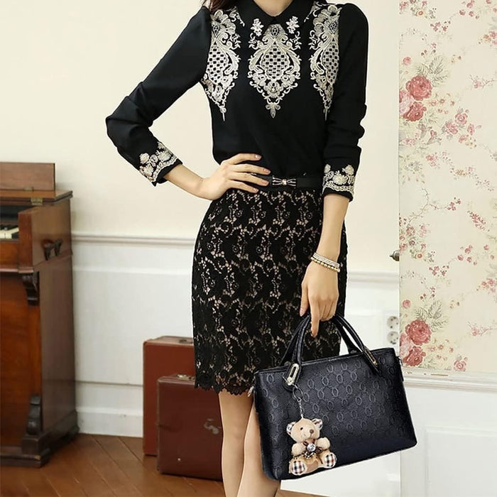 Women Top Handle Satchel Hobo PU Leather Handbag Set Large Tote Purse  Shoulder Bag  Card Holder