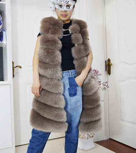 Women's Long Korean Style Trendy Fox Fur Coat