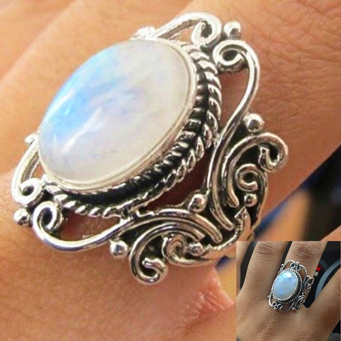 Vintage Inlaid Artificial Gemstone Ring Women's Jewelry