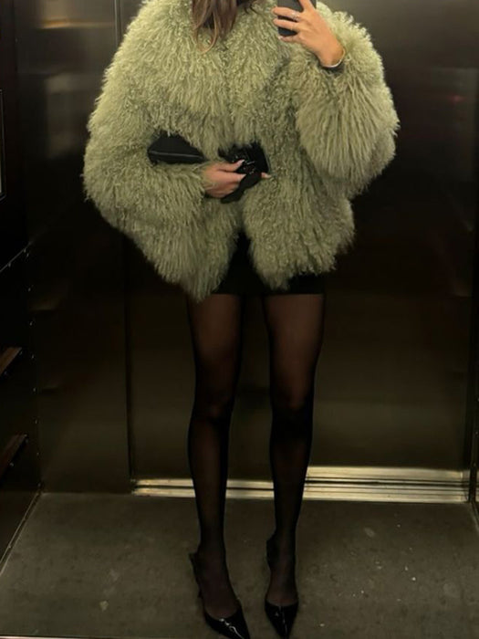 Color Plush Fur Coat Socialite Style