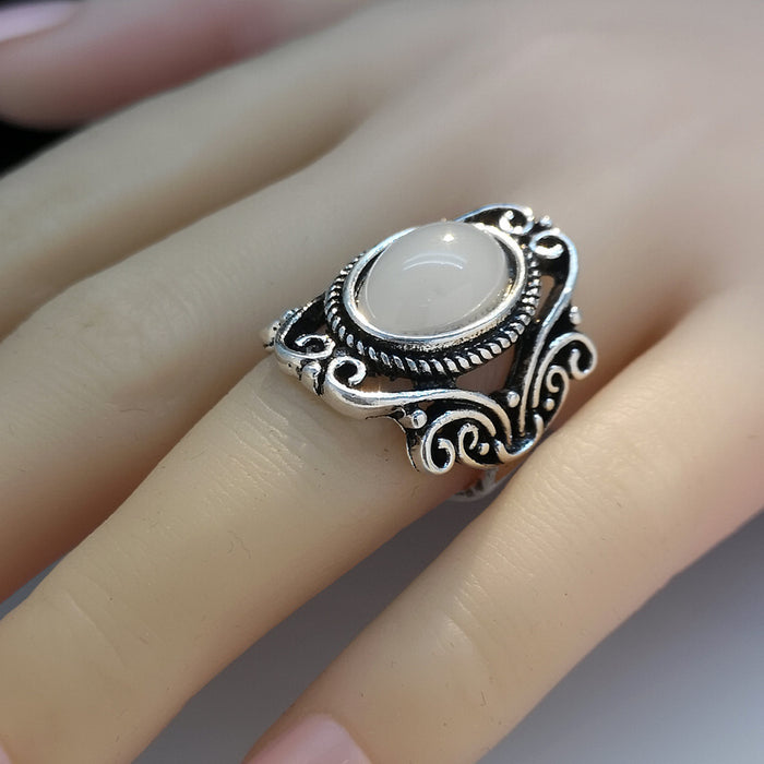 Vintage Inlaid Artificial Gemstone Ring Women's Jewelry