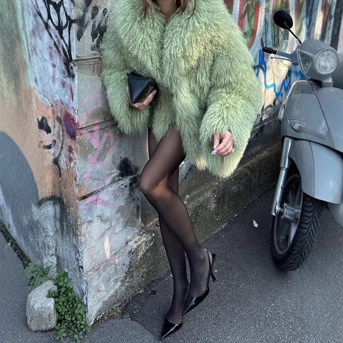 Color Plush Fur Coat Socialite Style