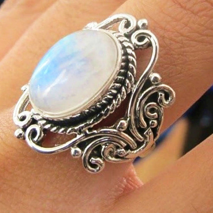 Vintage Inlaid Artificial Gemstone Ring Women's Jewelry
