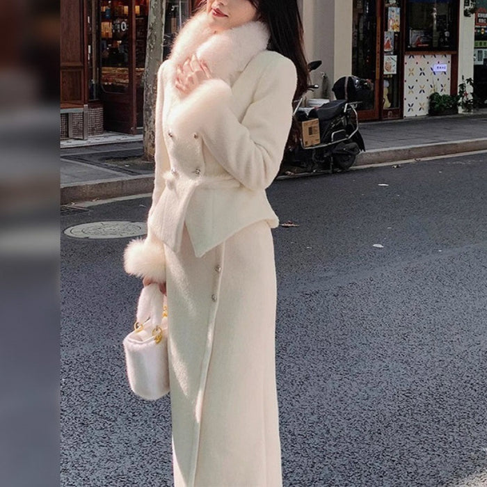Socialite Style White Fur Coat Skirt Small Dress